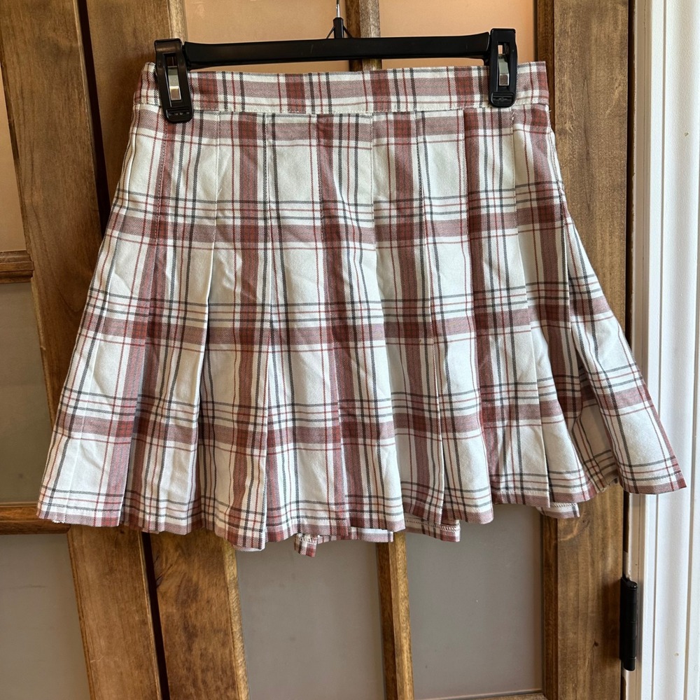 Aerie Pleated Plaid Mini Skirt Women Small Brown‎ Cream Tartan Preppy Schoolgirl